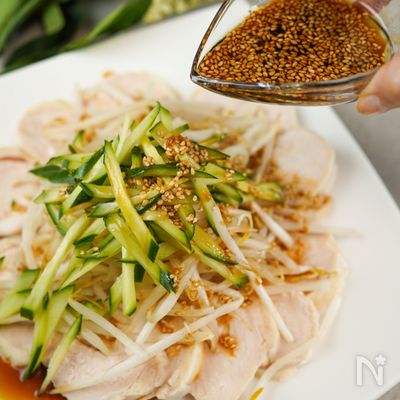 万能タレ♡【レンチン蒸し鶏と野菜の中華タレ】