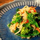 5分で完成！春先どりレシピ～菜の花とカニの蒸し煮～