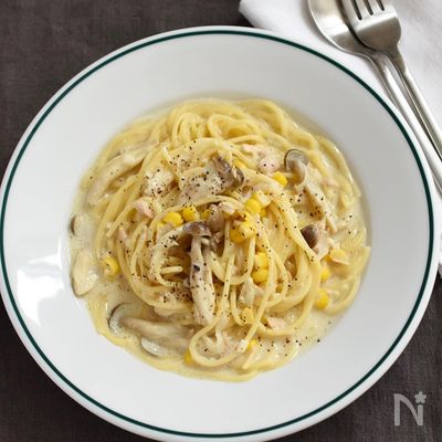 \ワンパン15分/ツナとキノコのクリームパスタ