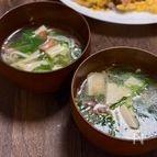 水菜とカニカマの簡単豆腐スープ