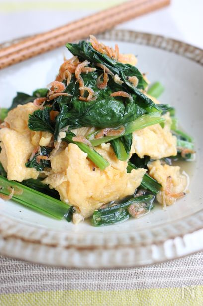 干しエビと小松菜＆卵炒め