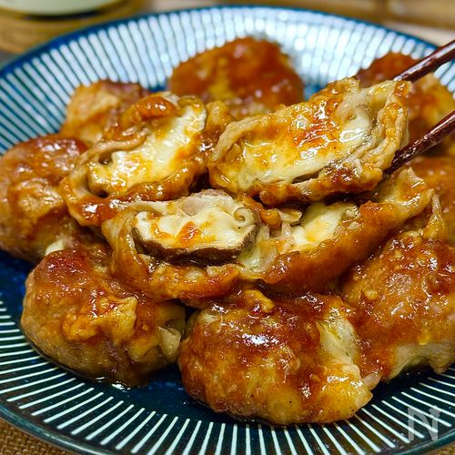 肉巻きチーズ椎茸のやみつき甘辛炒め