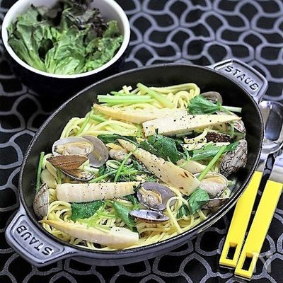 オーバルホットプレートで「あさりと焼きタケノコの和風パスタ」