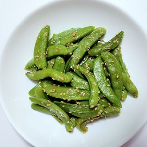 ふうかの作ってみた!投稿(レンジで簡単おかず♡『スナップエンドウのナムル』)