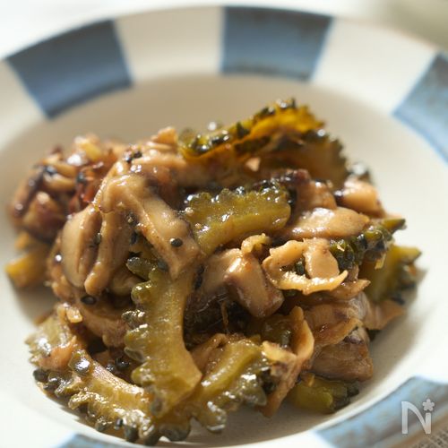 ゴーヤとしいたけと生姜の甘辛酢炒め煮