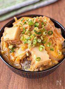 ワンパン10分♪お肉なしで大満足◎【とろたま厚揚げ丼】
