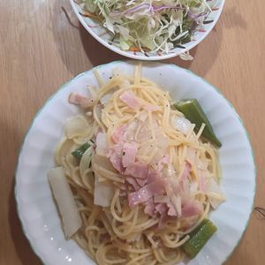 1416053の作ってみた!投稿(ワンパン！腸活！【ベーコンと長芋とオクラの和風スパゲティ】)