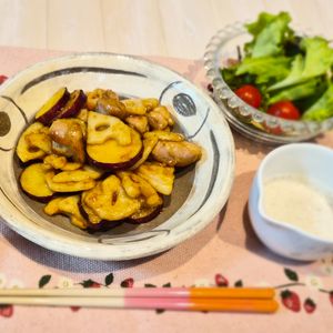 mimiの作ってみた!投稿(【さつまいも鶏れんこんバター醤油ソテー】シャキほく秋おかず♡)