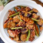 野菜たっぷり♪豚こまとかぼちゃと茄子の甘酢炒め