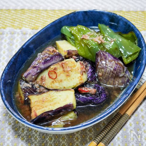 素麺つゆで茄子とピーマンの揚げ浸し