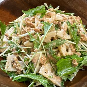 楽ラク手抜キッチン🐶🐾の作ってみた!投稿(スピード副菜♪【れんこんと水菜のツナマヨサラダ】)
