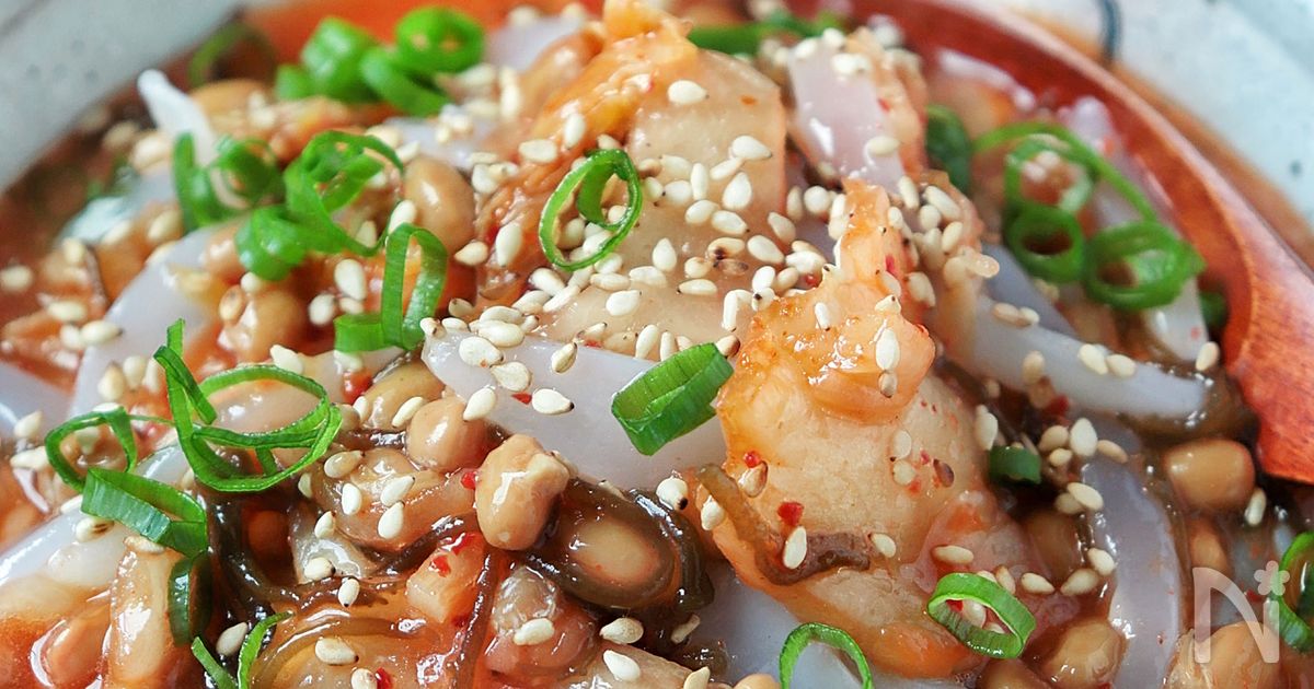 【イカそうめんねばとろキムチ和え】平日3分おつまみ
