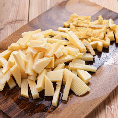 【たけのこと油揚げの炊き込みごはん】白だしで♪春の炊き込み工程1