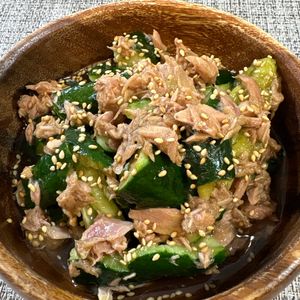 楽ラク手抜キッチン🐶🐾の作ってみた!投稿(少ない材料で作れる！ツナ缶ときゅうりのポン酢和え)