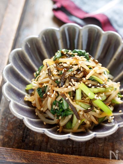 小松菜ともやしの塩昆布ナムル【#作り置き#包丁不要#ポリ袋】