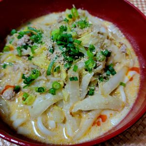 ヴェルの作ってみた!投稿(【ごま味噌豆乳担々うどん】担々麺風☆ピリ辛スープが絶品♪)
