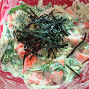 milkの作ってみた!投稿(ゴロっとカニカマと水菜の和風わさびマヨネーズ和え😘🍶)