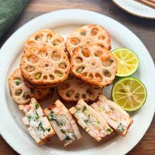 【れんこんのえびはさみ揚げ】シャキぷり食感が美味！