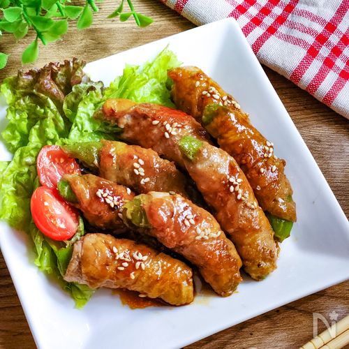 うまだれ!スナップえんどうの甘辛肉巻き