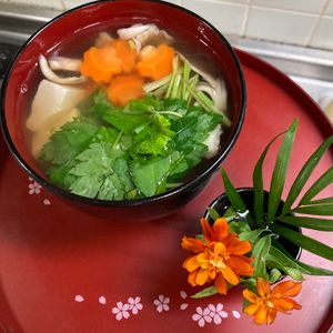 そら・ゆずの作ってみた!投稿(からだにやさしい♡みつば香るしめじと豆腐のすまし汁)