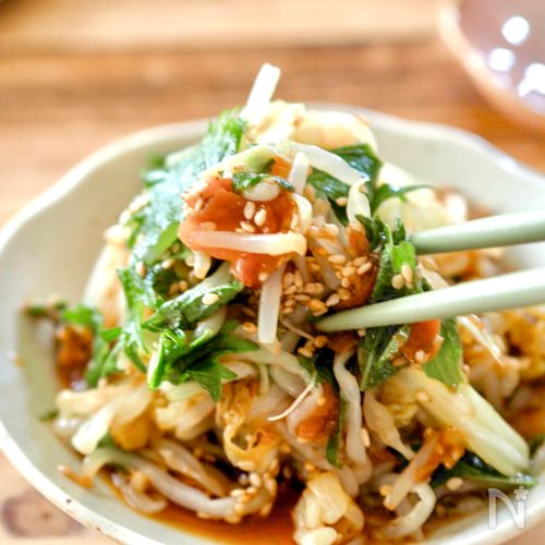 さっぱり美味しい！【もやしとキャベツの梅しそナムル】
