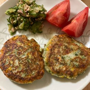 りぃママの作ってみた!投稿(＼はんぺんと豆腐でヘルシー／青のりコーンのふわふわ焼き)