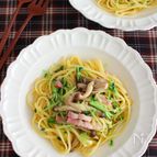 【豆苗とベーコンの和風バター醤油パスタ】休日のランチにも！