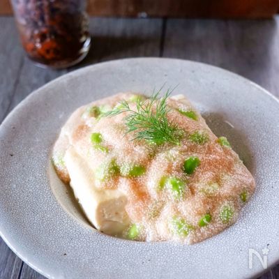 豆腐の明太枝豆餡かけ