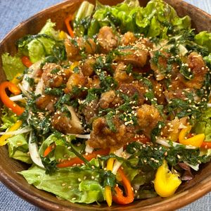 楽ラク手抜キッチン🐶🐾の作ってみた!投稿(野菜がすすむ!!冷蔵庫も片付く♪【主役級の唐揚げサラダ】)