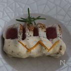 びんちょうまぐろのステーキ、柚子みそ粒マスタードマヨソース
