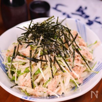 ツナ缶…あった！玉ねぎと水菜の和風ツナマヨサラダ作りましょ！