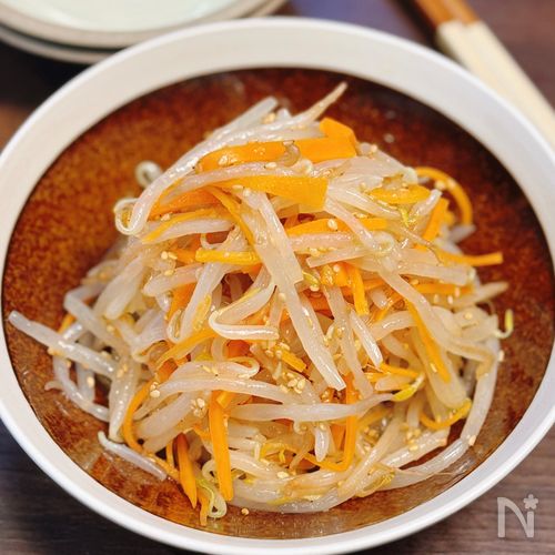 【もやしと人参のナムル】火を使わず5分!万能すぎる節約副菜♪
