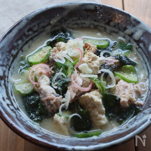 ♡豆腐、鯖、わかめの冷や汁そうめん
