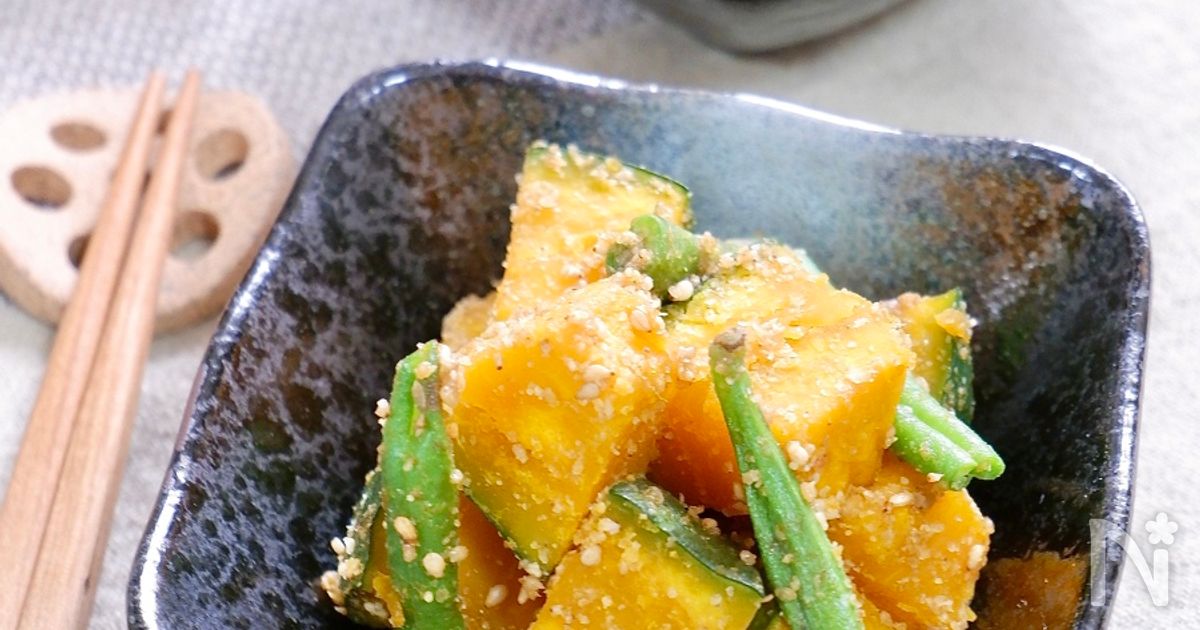 レンチン副菜☆『かぼちゃといんげんの胡麻和え』