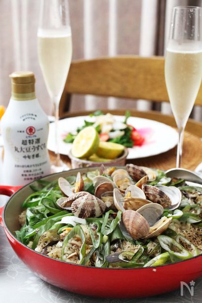 あさりと椎茸と長ねぎの和風パエリヤ