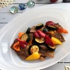 ゆずこしょうでピリッと！カラフル夏野菜と豚バラ肉の味ぽん炒め
