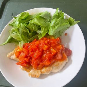 1544111の作ってみた!投稿(ワンパン10分！【鶏むねチキンステーキ☆トマトガーリック】)