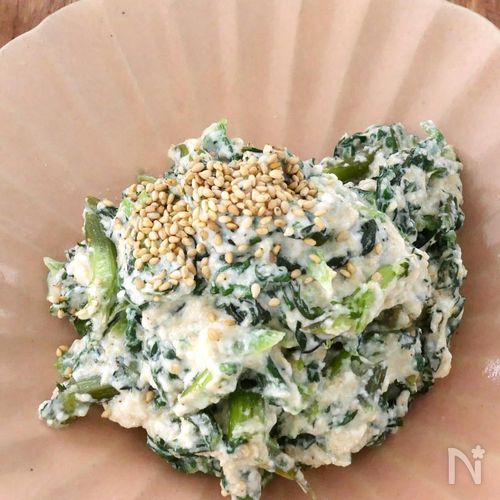 レンジで簡単】春菊と豆腐の中華風白あえ