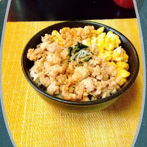 チョロリスの作ってみた!投稿(5分で絶品!【王道の鶏そぼろ丼】簡単・混ぜるだけ♡)