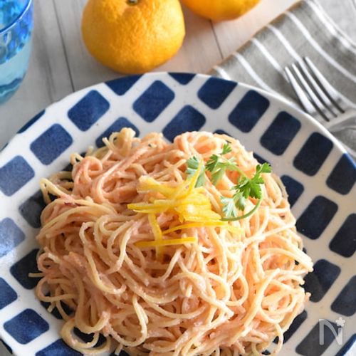 【柚子と明太子の豆乳クリームパスタ】濃厚さの中にさっぱり感も