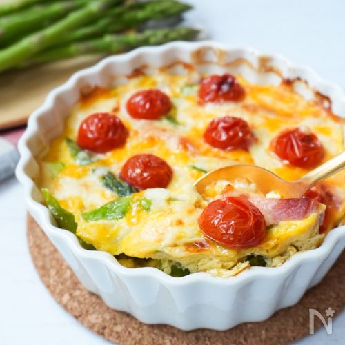 トースターで簡単！【佐賀県産アスパラとベーコンのキッシュ風】