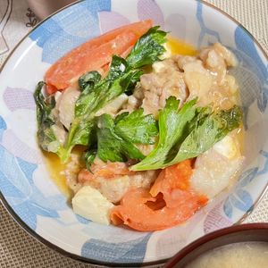 マイの作ってみた!投稿(調整豆乳で！トマト担々風豚こま豆腐)