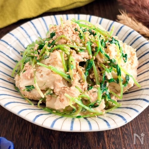 【パパっと5分で副菜】豆苗と豆腐のツナマヨ和え