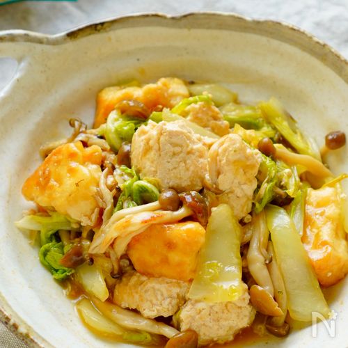 【白菜と鶏つくねと厚揚げのうま煮】楽ウマ早っ♪ワンパン