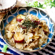 『ごはんですよ大活躍♡』豚ばらとさつまいもの海苔マヨ炒め