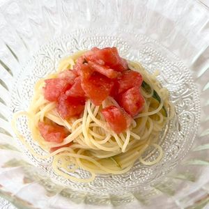 ことりの作ってみた!投稿(夏の定番。トマトと大葉の冷製パスタ)