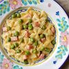 春色パスタ！グリンピースとベーコンのクリームファルファッレ