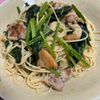 ゆっこの作ってみた!投稿(鶏肉とほうれん草のバタぽんパスタ)