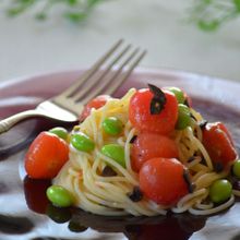 ミニトマトと枝豆の冷製塩麹パスタ