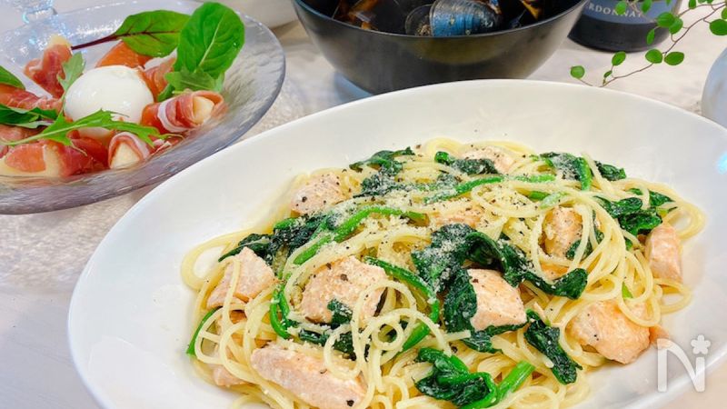 3ステップde 簡単 サーモンとほうれん草のクリームパスタ By のりp Noripetit レシピサイト Nadia ナディア プロの料理家のおいしいレシピ